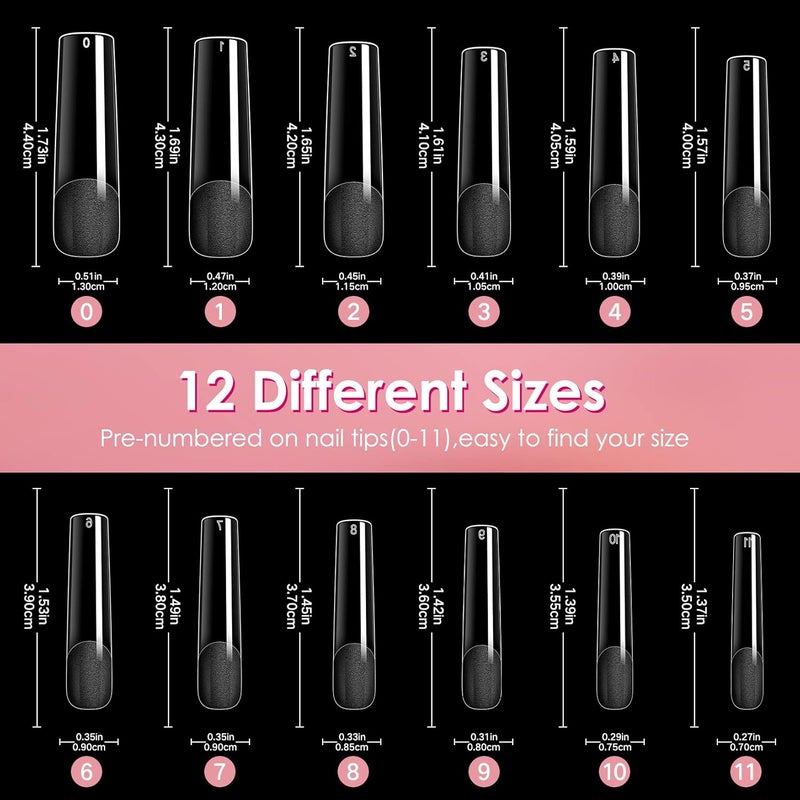ranrose Long Straight Nails Tips,240PCS Full Cover Soft Gel Nail Tips for Acrylic Nails Professional 12 Size Pre-shaped XXL Straight Shape False Nail Half Matte Fake Nail for Press On Nail Extensions - Image 4